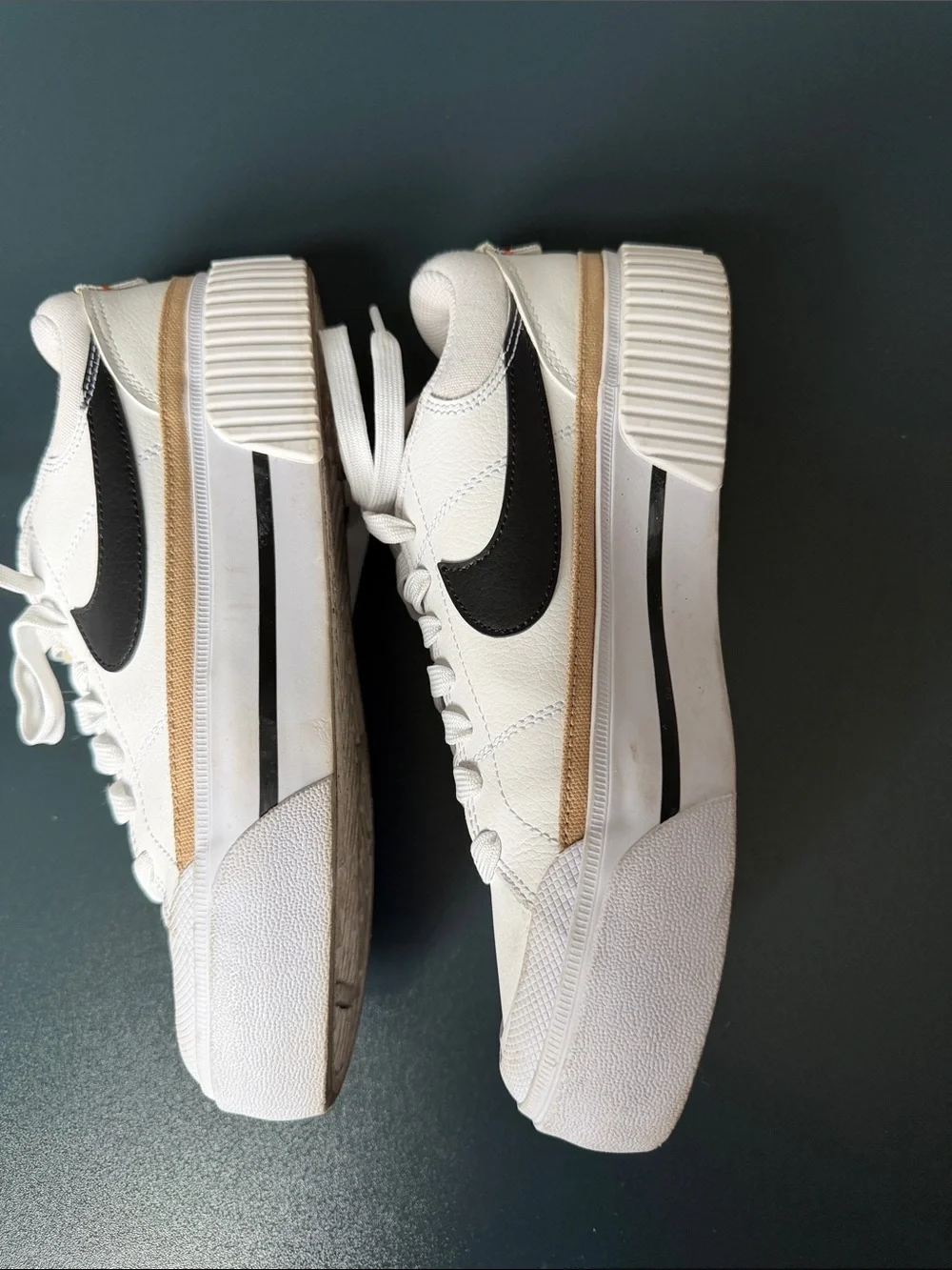 Nike court legacy lift White Sneakers with Black Swoosh and Tan Accents